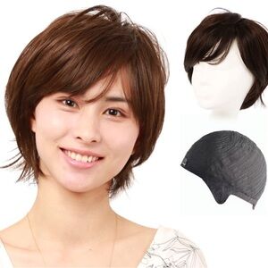 Brown Layered Wig with Side-Swept Bangs and Natural Shine